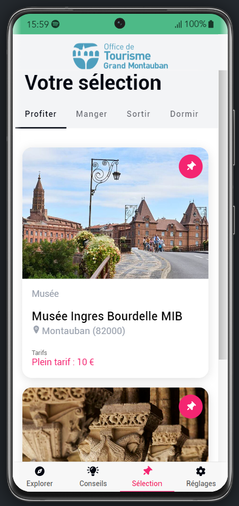 Onglet Sélection de myApitour