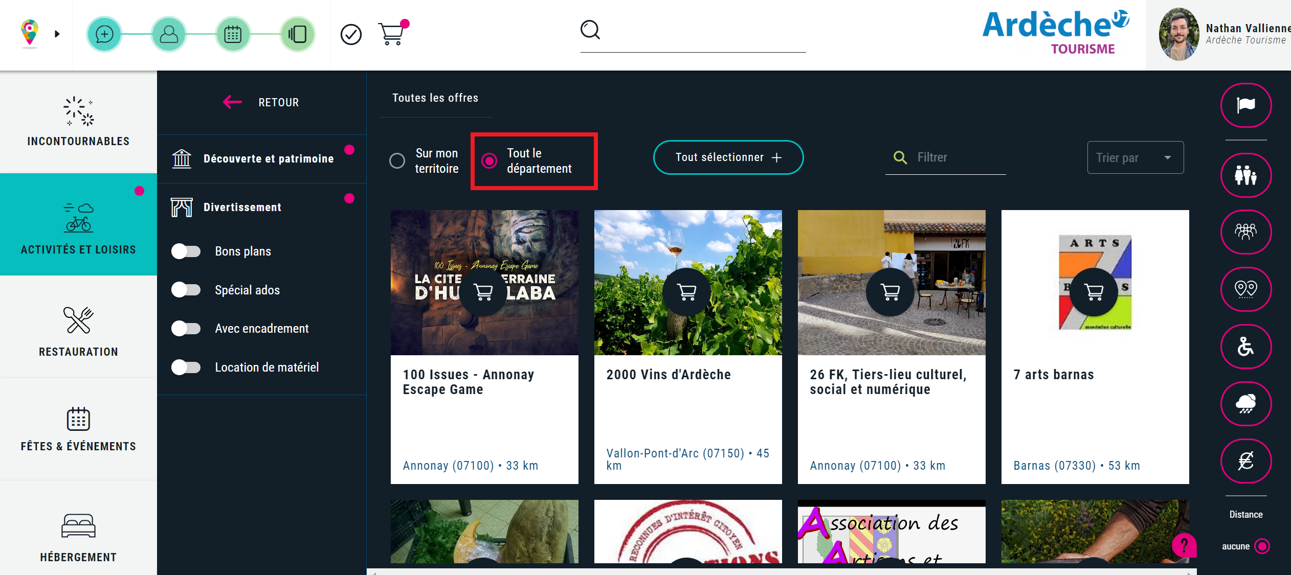 Visualiser toute l'offre du département