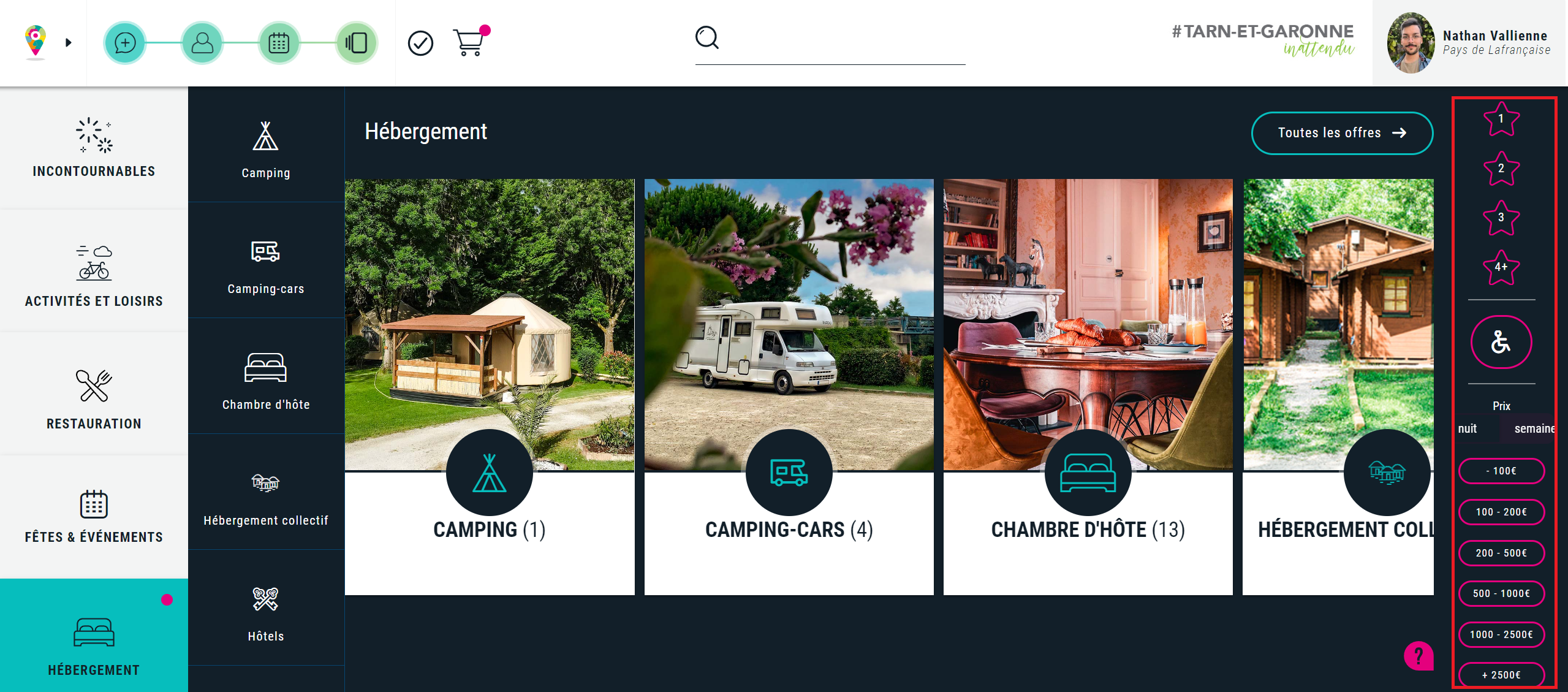 Filtrage des hébergements