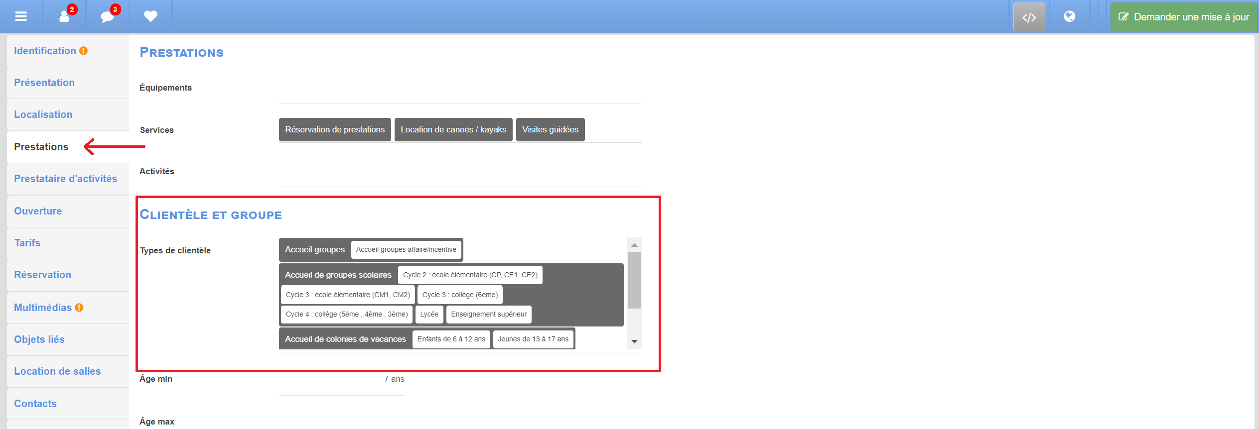 Filtrage des offres adaptées aux groupes