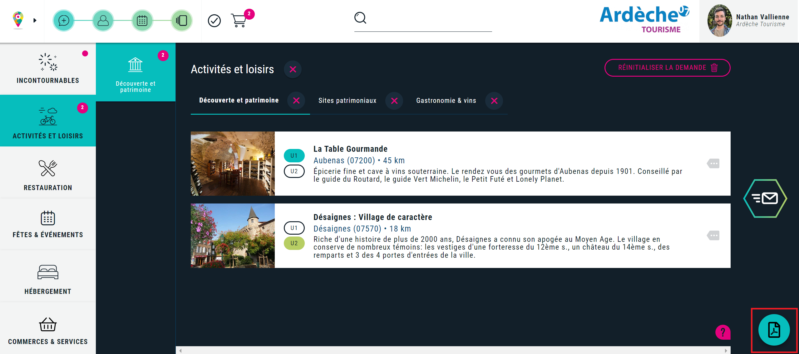 Générer un pdf des offres au panier