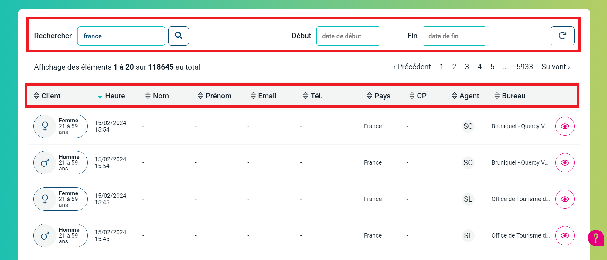 Filtrer portefeuille client
